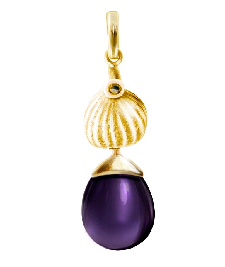 18 Karat Yellow Gold Fig Contemporary Cocktail Drop Earrings with