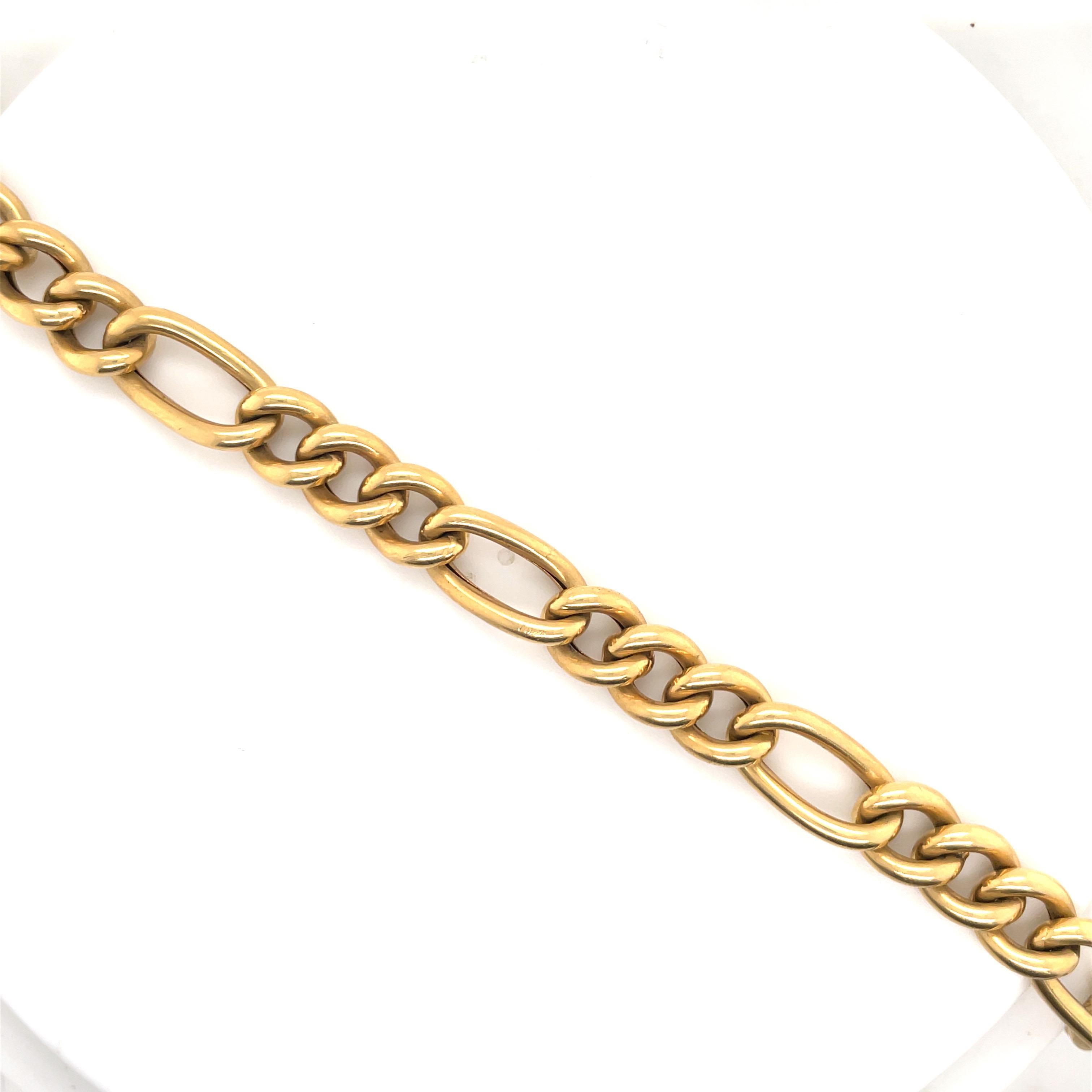 Contemporary 18 Karat Yellow Gold Figaro Link Bracelet 27.1 Grams For Sale