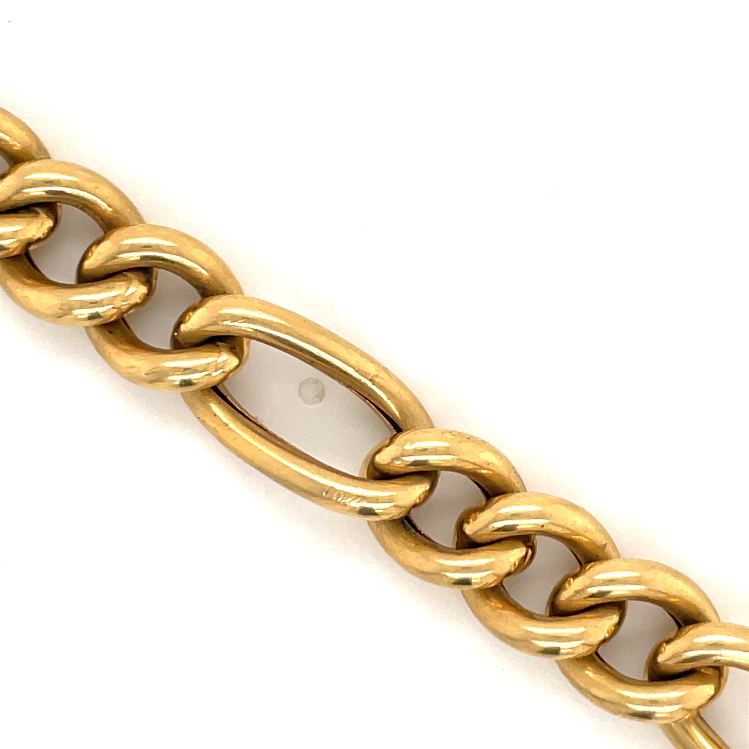 Women's or Men's 18 Karat Yellow Gold Figaro Link Bracelet 27.1 Grams For Sale
