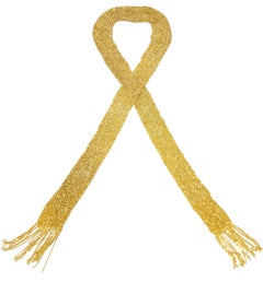 18 Karat Yellow Gold Fine Knitted Mesh Tasseled Self Tie Scarf Necklace