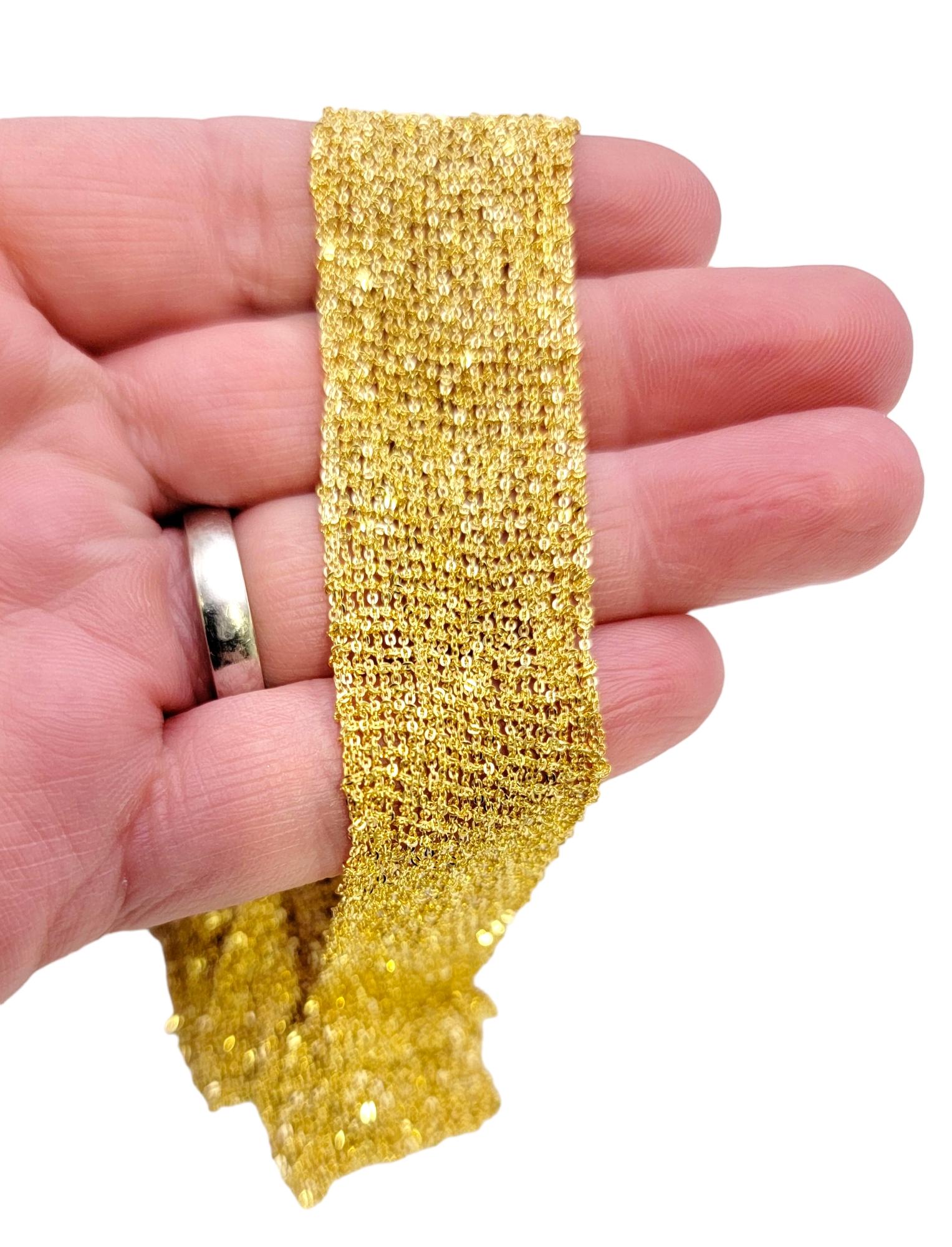 18 Karat Yellow Gold Fine Knitted Mesh Tasseled Self Tie Scarf Necklace For Sale 1