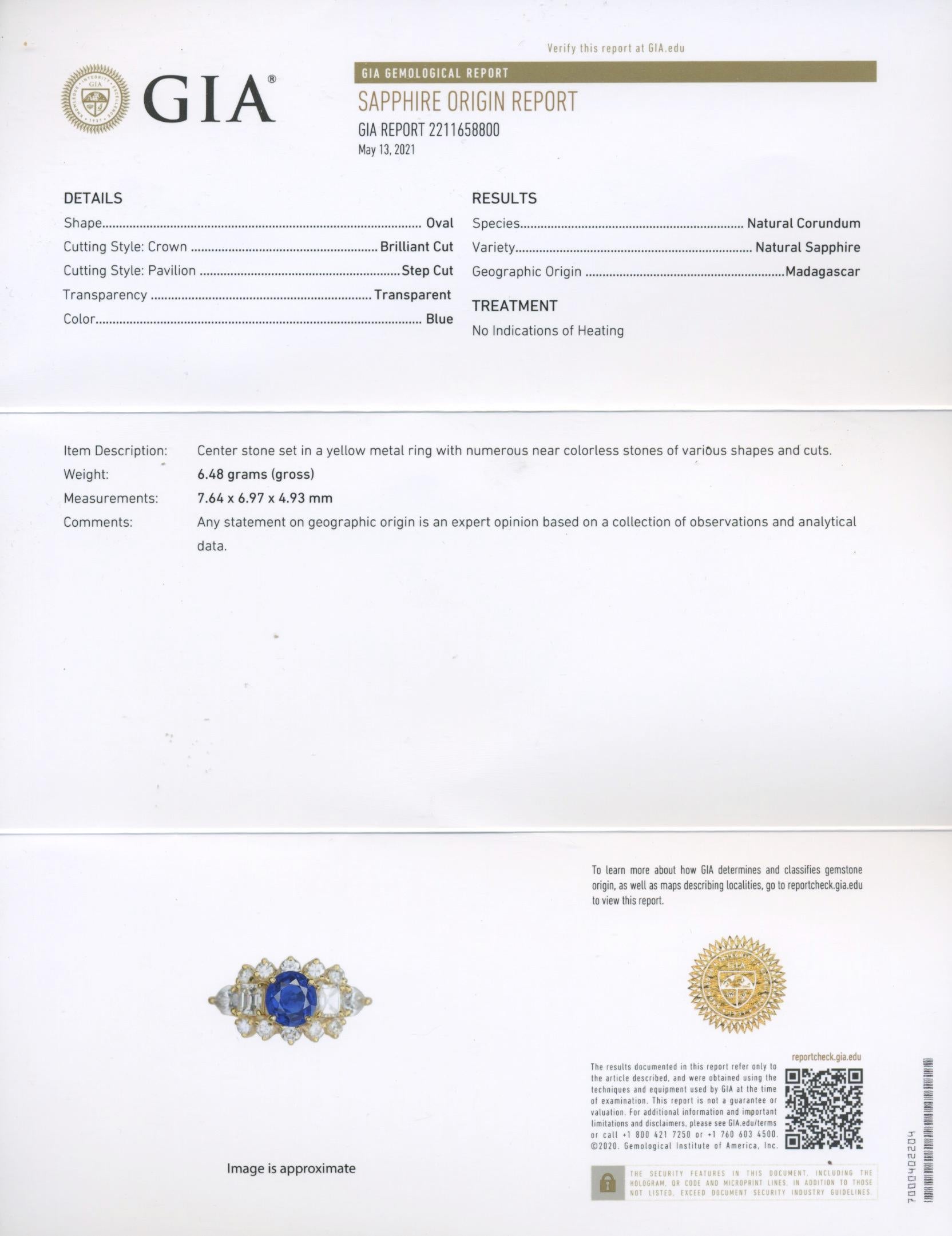 Bague en saphir et diamant 18 carats, certifiée GIA, sans chaleur en vente 2