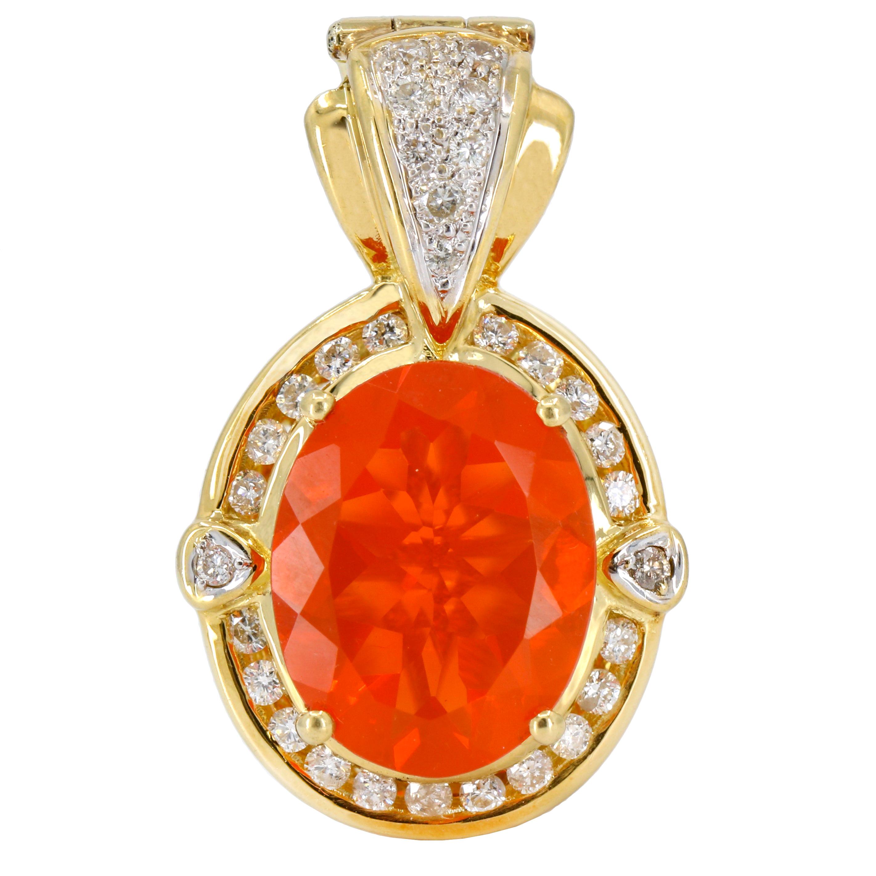 18 Karat Yellow Gold Fire Opal Diamond Pendant Enhancer For Sale