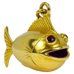 18 Karat Yellow Gold Fish Charm Pendant