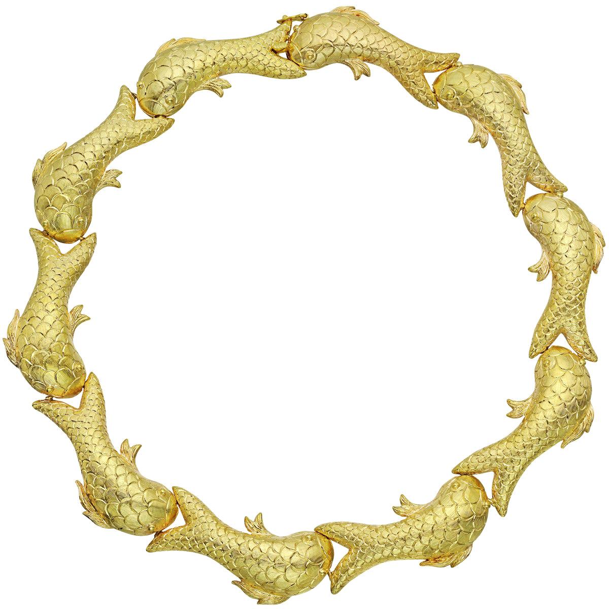 18 Karat Yellow Gold Fish Link Necklace