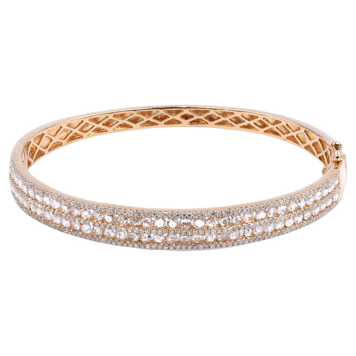 18 Karat Yellow Gold Five-Row Diamond Bangle Bracelet