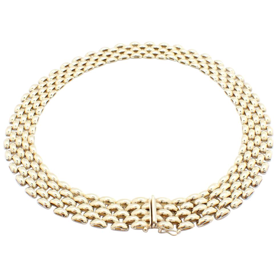 18 Karat Yellow Gold Five-Row Panther Link Necklace