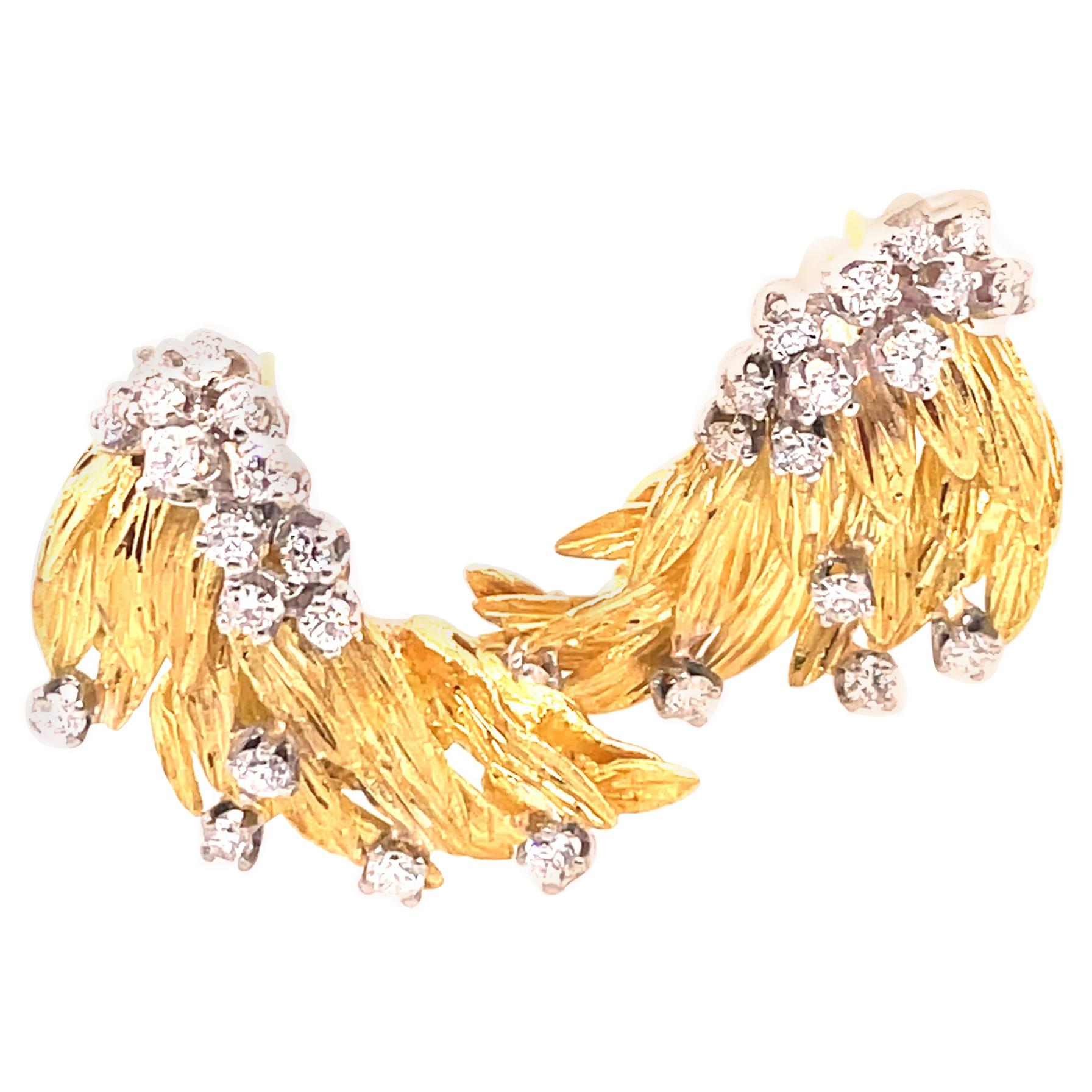18 Karat Yellow Gold Flame Earrings with Diamond Accents