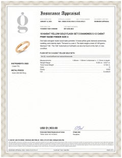 18 Karat Yellow Gold Flash Set 5 Diamonds 0.12 Carat Pinky Band Finger Size 4