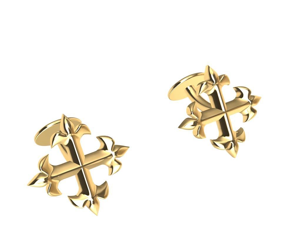 Contemporain Boutons de manchette en or jaune 18 carats avec croix Fleur de Lis en vente