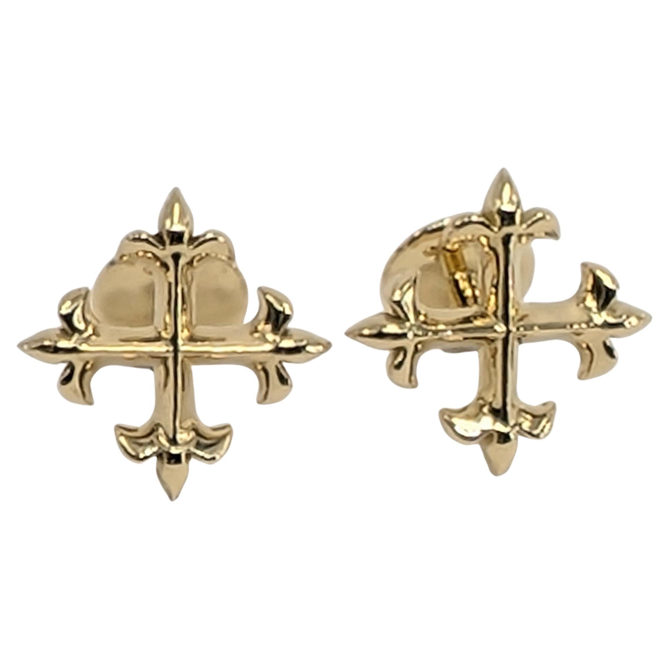 18 Karat Yellow Gold Fleur de Lis Cross Cuff Links
