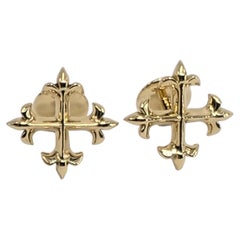 18 Karat Yellow Gold Fleur de Lis Cross Cuff Links