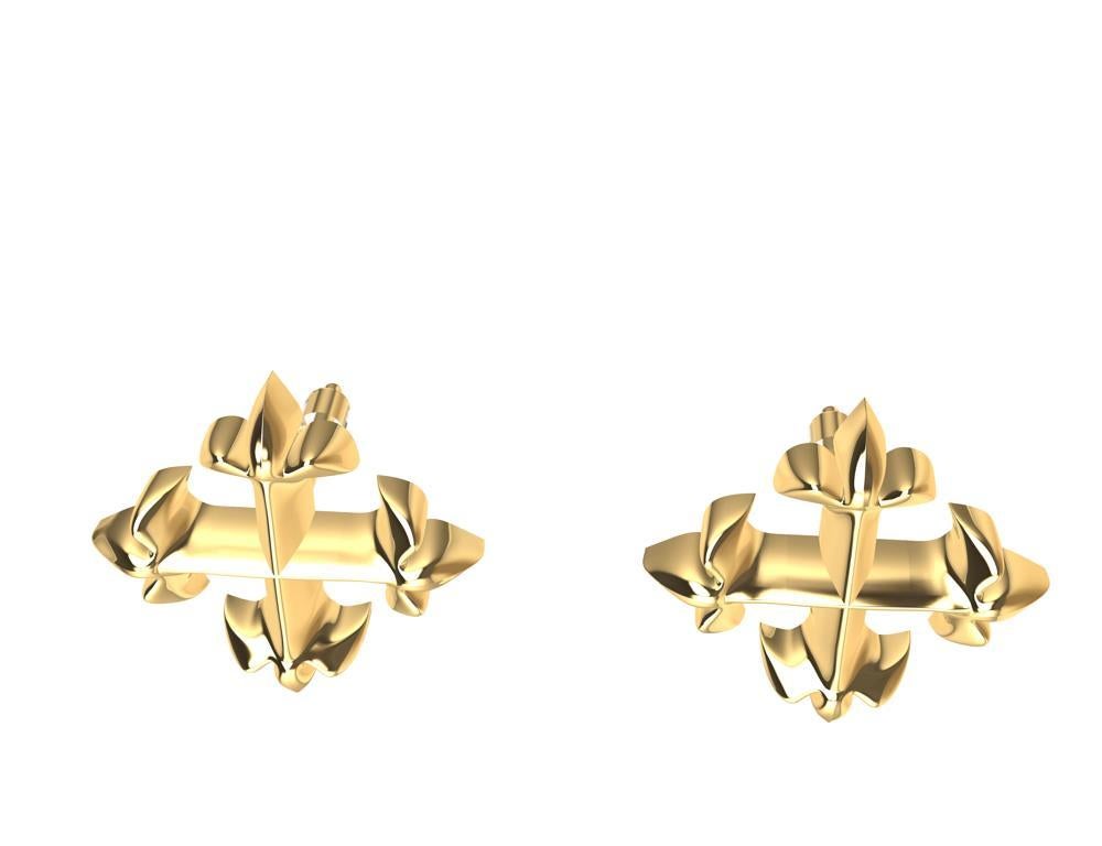 Clous d'oreilles croix Fleur-de-Lis en or jaune 18 carats Neuf - En vente à New York, NY
