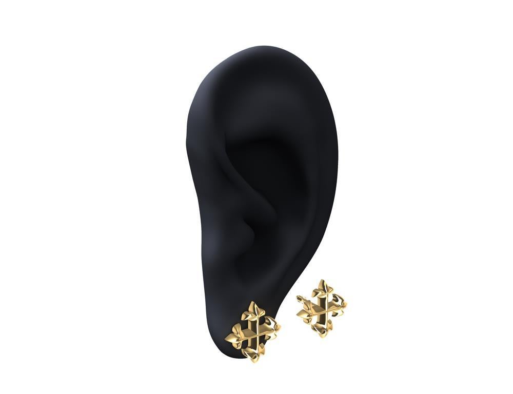 Clous d'oreilles croix Fleur-de-Lis en or jaune 18 carats Pour femmes en vente