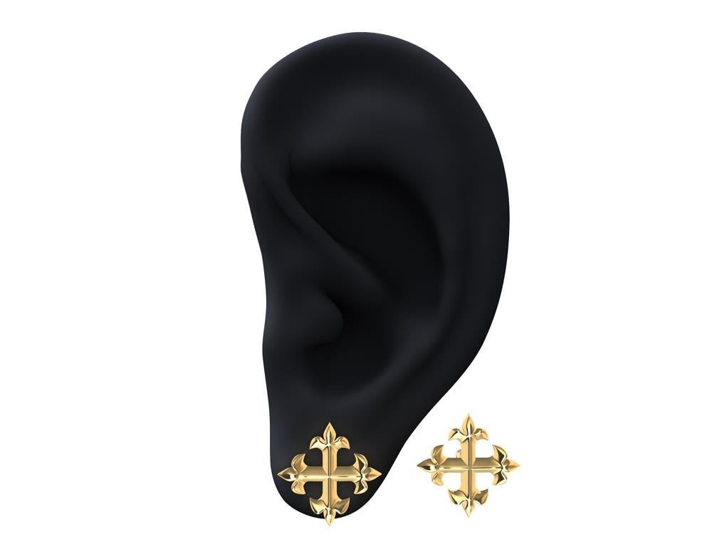 Clous d'oreilles croix Fleur-de-Lis en or jaune 18 carats en vente 1