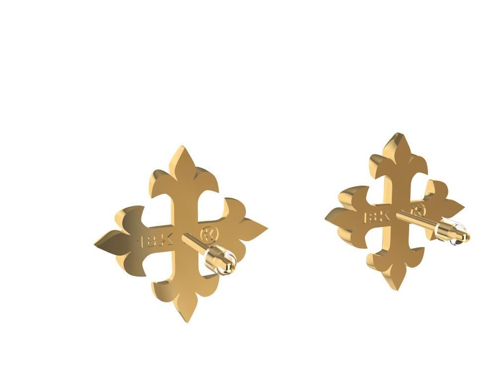 Clous d'oreilles croix Fleur-de-Lis en or jaune 18 carats en vente 3