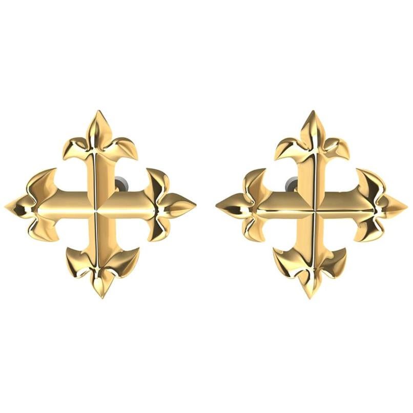 Clous d'oreilles croix Fleur-de-Lis en or jaune 18 carats en vente