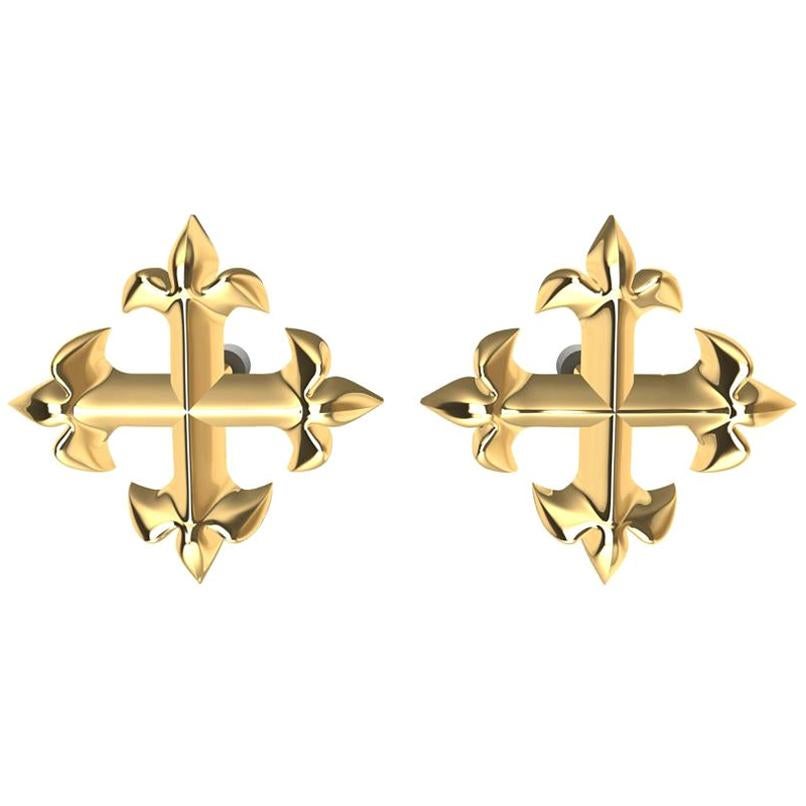 18 Karat Yellow Gold Fleur-de-Lis Cross Stud Earrings For Sale