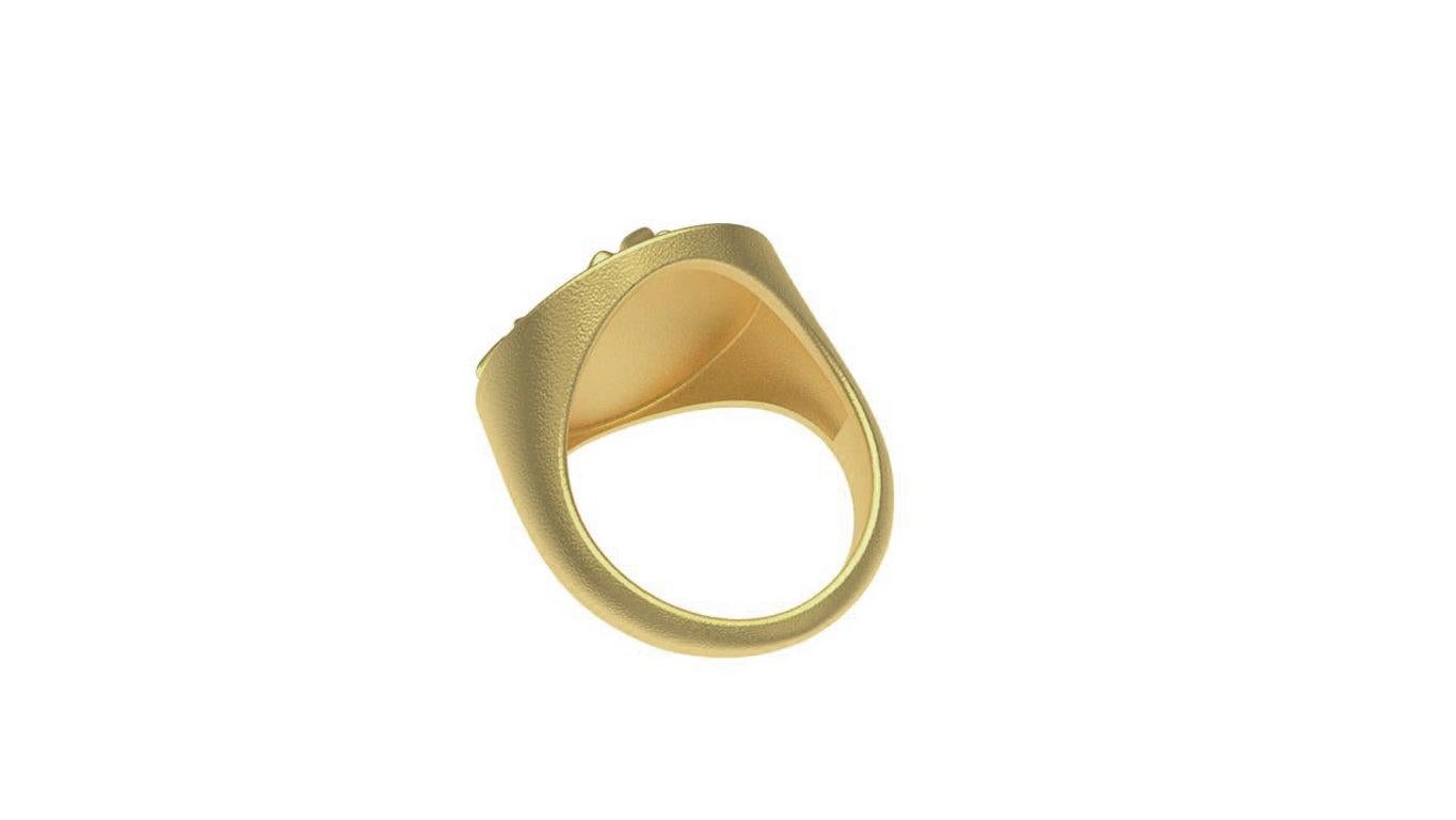 For Sale:  18 Karat Yellow Gold  Fleur de Lis Signet Ring 5