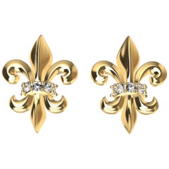 18 Karat Yellow Gold Fleur-de-Lys Diamond Stud Earrings