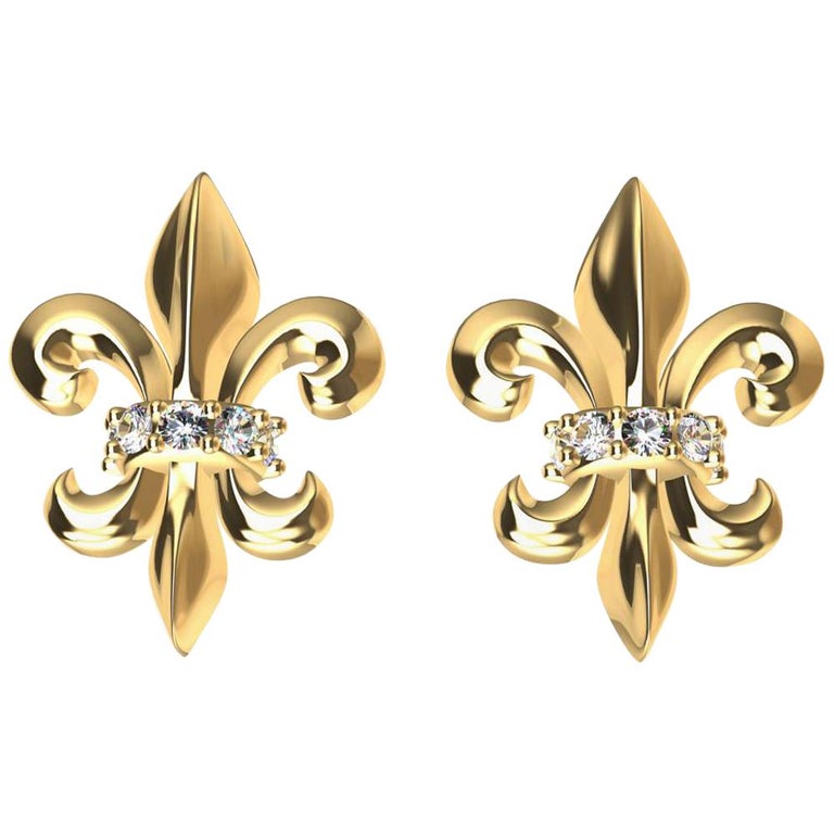 18 Karat Yellow Gold Fleur de Lys Ruby Stud Earrings For Sale at 1stDibs | fleur de lis earrings gold, fleur lis gold earrings, fleur de lis stud earrings
