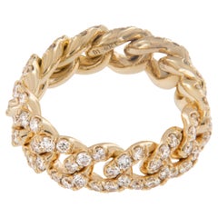 18 Karat Yellow Gold Flexible Cuban Link 1.40 Cttw Diamond Band Ring