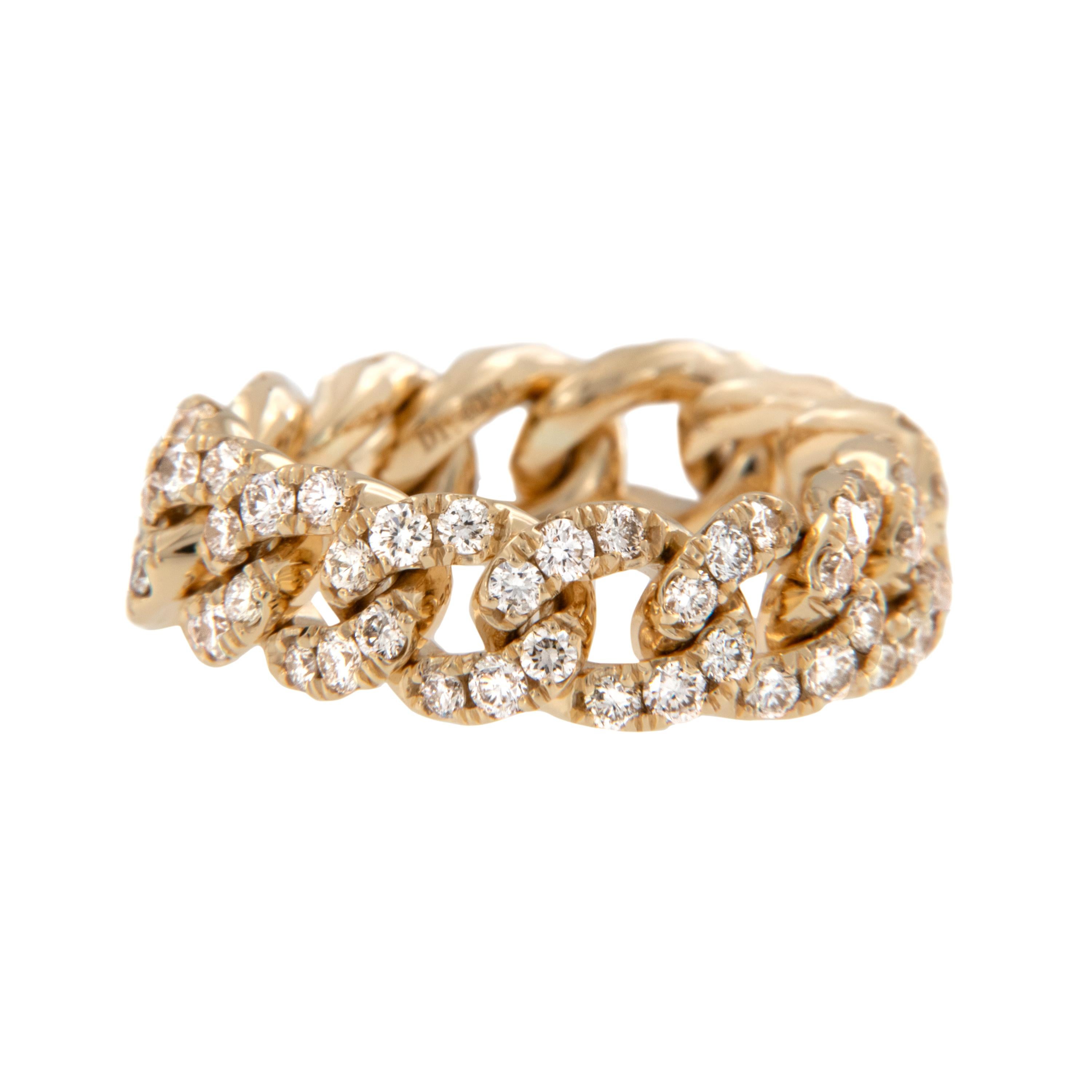 Contemporary 18 Karat Yellow Gold Flexible Cuban Link 1.40 Cttw Diamond Band Ring For Sale