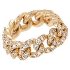 Anillo de oro amarillo de 18 quilates con eslabón cubano flexible y diamantes de 1,40 qt