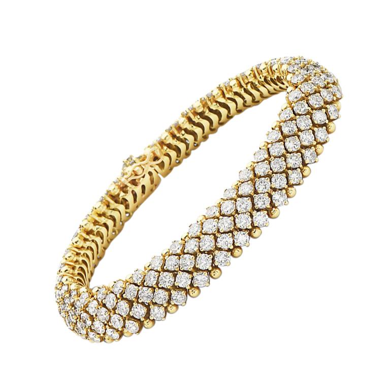 18 Karat Yellow Gold Flexible Round Brilliant Diamond Bracelet