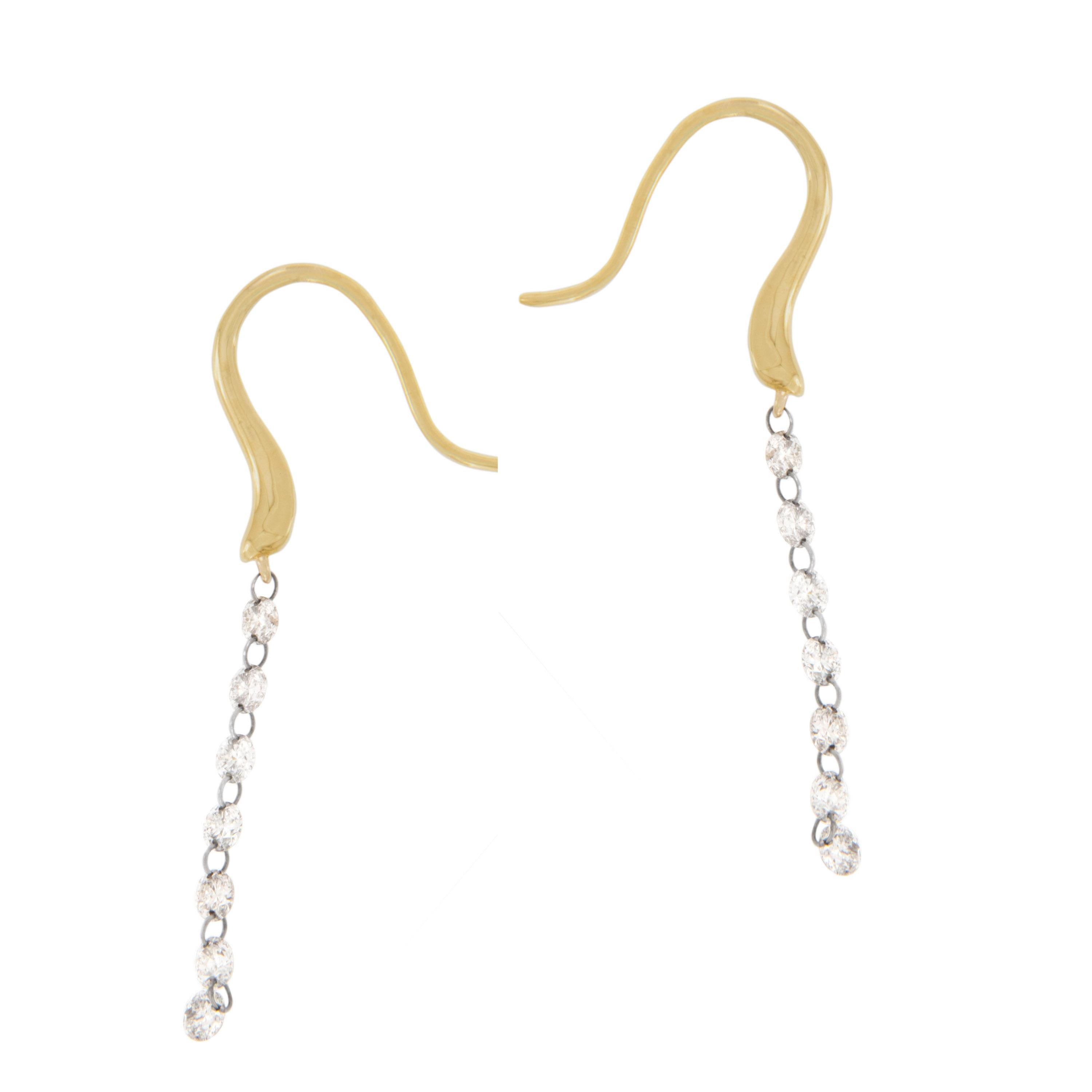 Contemporary 18 Karat Yellow Gold Floating Diamond Dangle Earrings For Sale