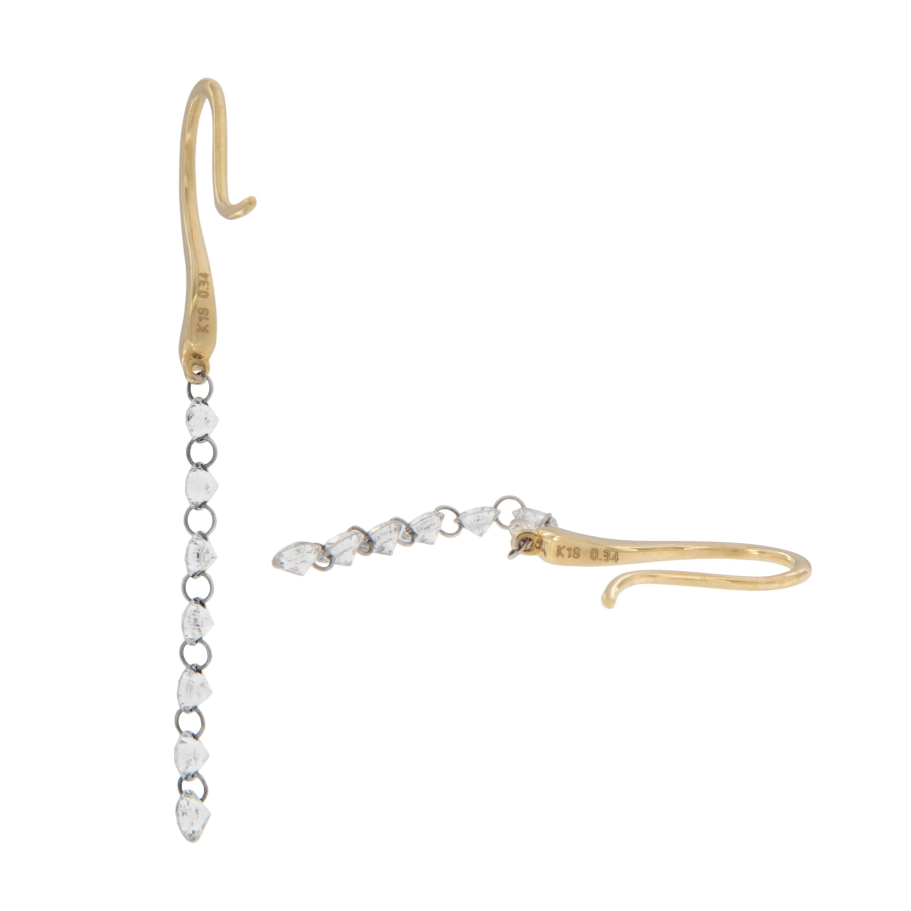 Round Cut 18 Karat Yellow Gold Floating Diamond Dangle Earrings For Sale