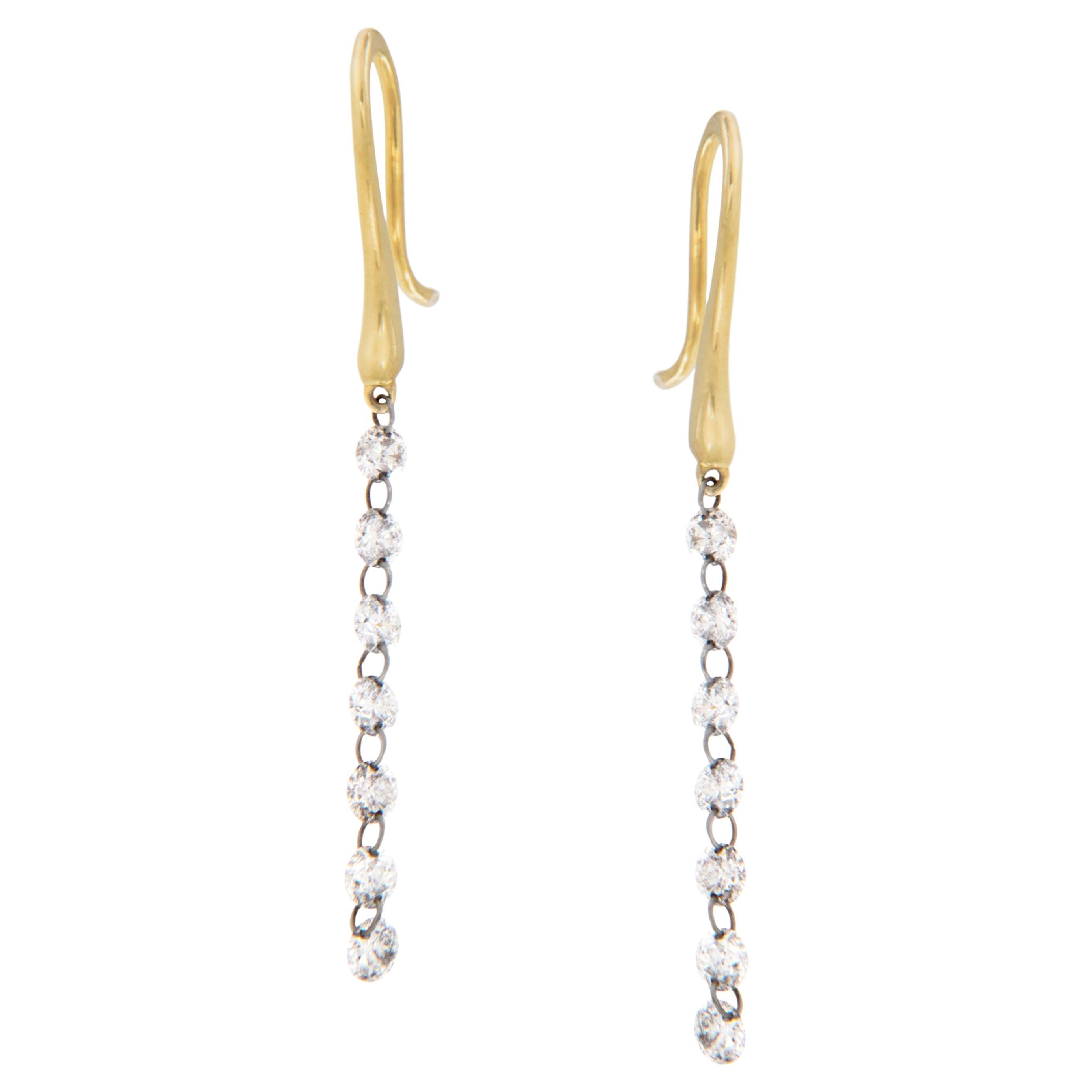Boucles d'oreilles pendantes en or jaune 18 carats avec diamants flottants 