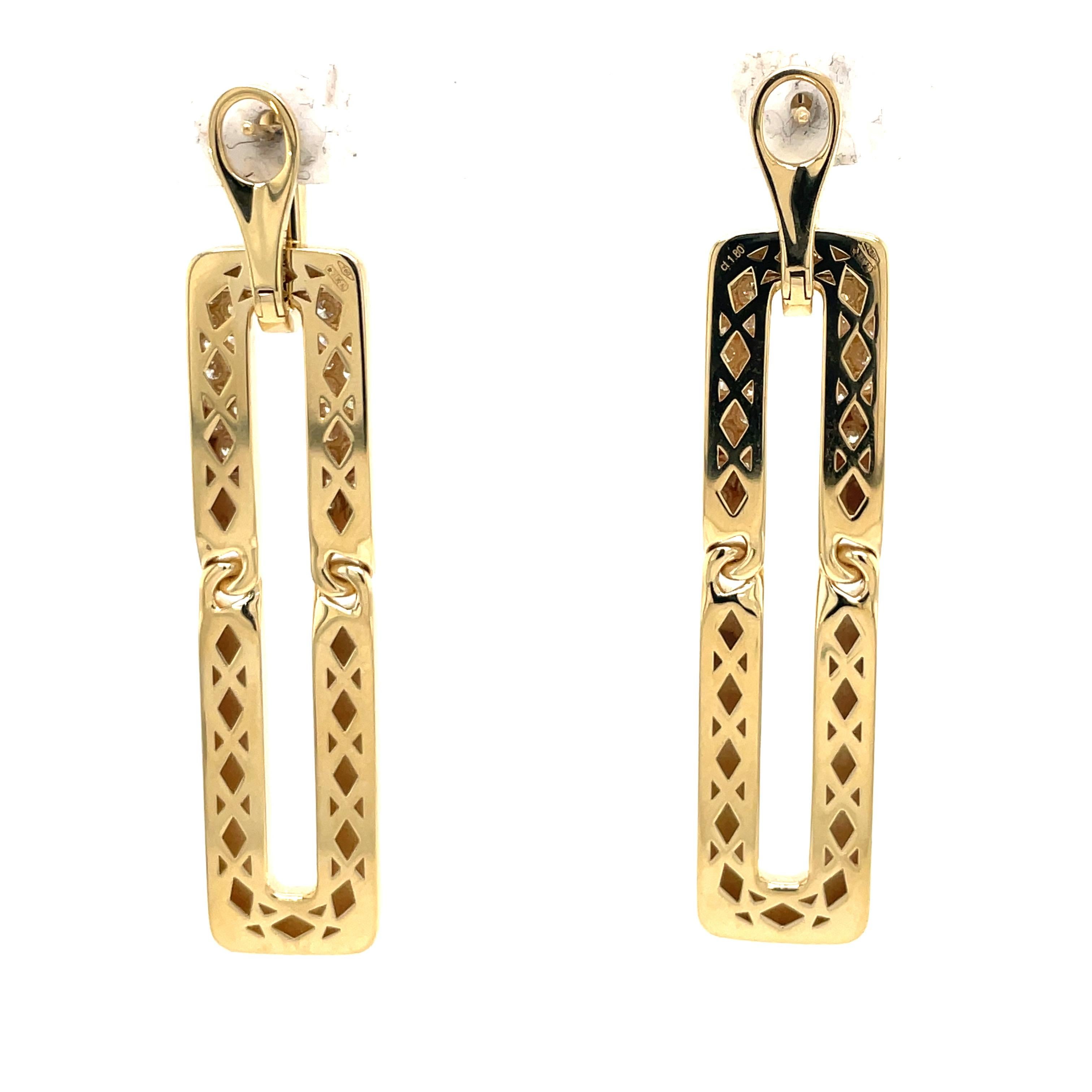 18 Karat Yellow Gold Floating Diamond Drop Earrings 1.80 Carats 21.8 Grams Italy For Sale 5