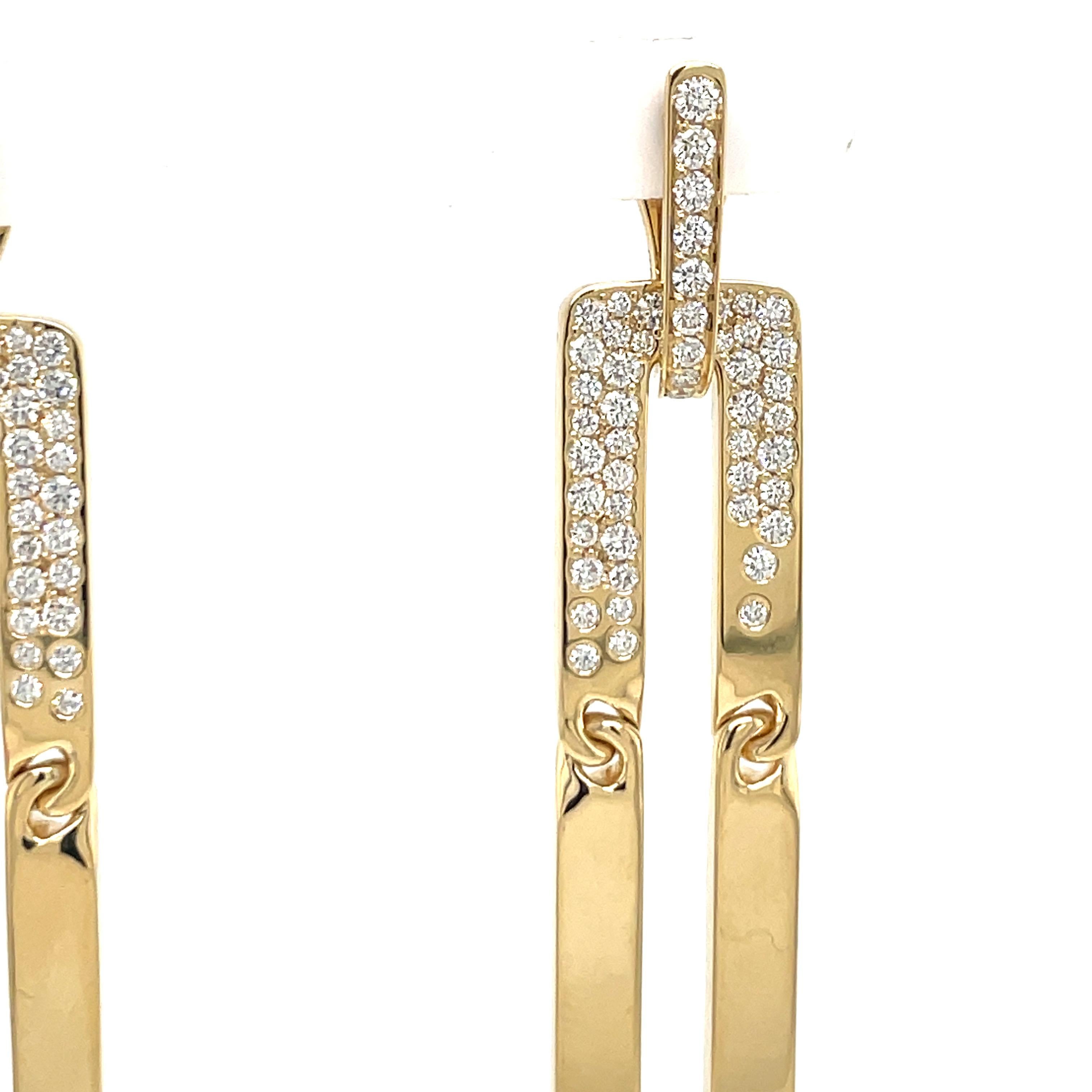 Contemporary 18 Karat Yellow Gold Floating Diamond Drop Earrings 1.80 Carats 21.8 Grams Italy For Sale