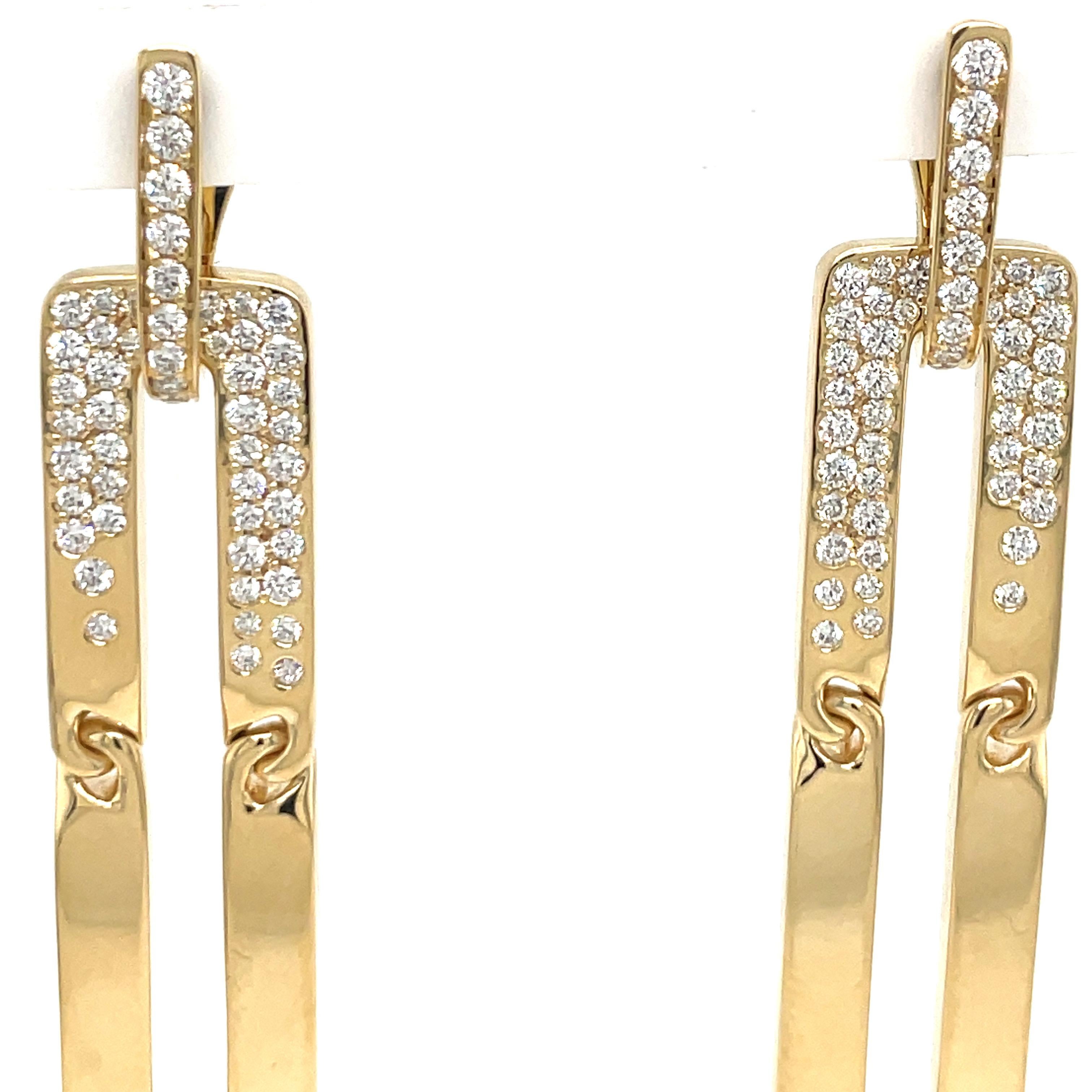 18 Karat Yellow Gold Floating Diamond Drop Earrings 1.80 Carats 21.8 Grams Italy In New Condition For Sale In New York, NY
