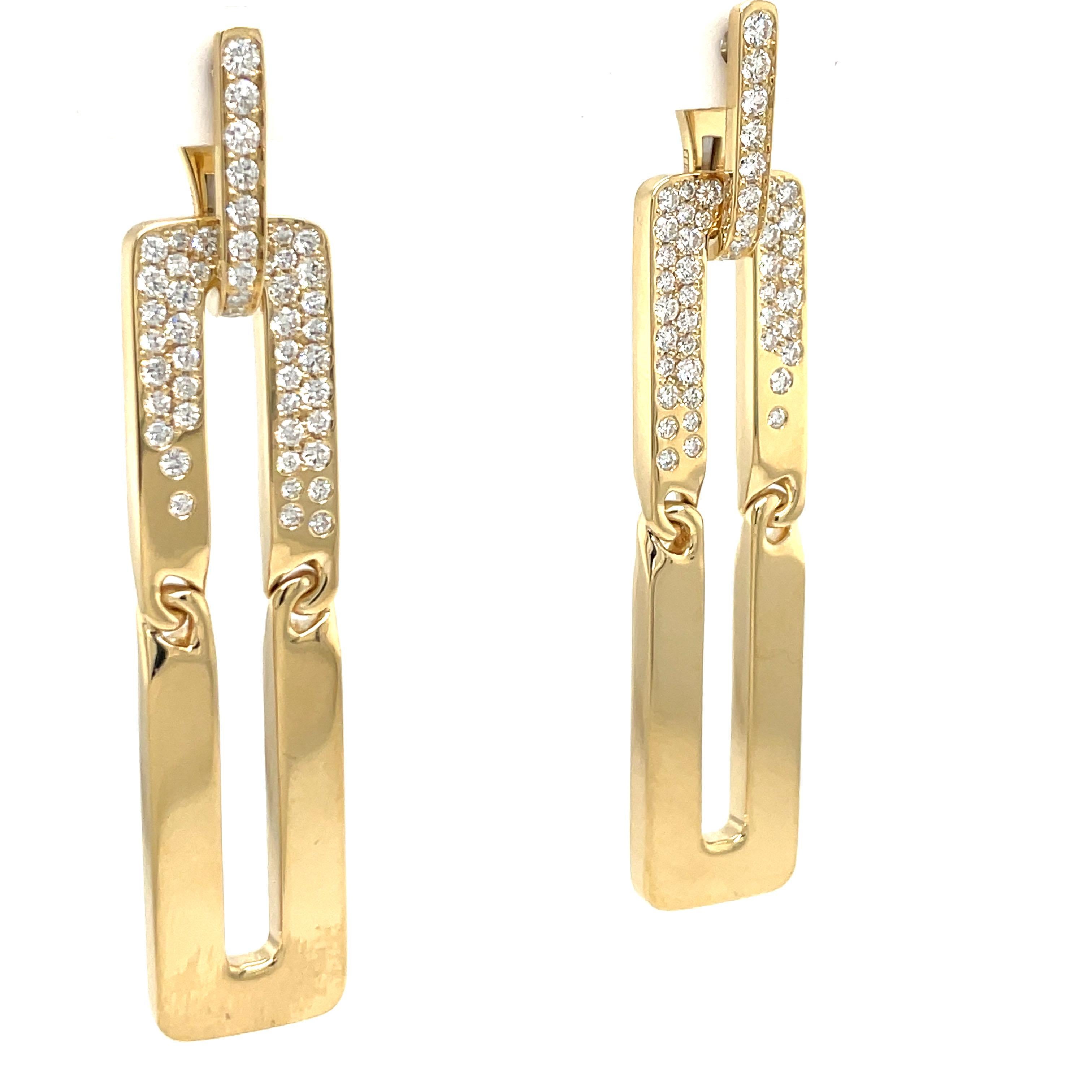 18 Karat Yellow Gold Floating Diamond Drop Earrings 1.80 Carats 21.8 Grams Italy For Sale 1