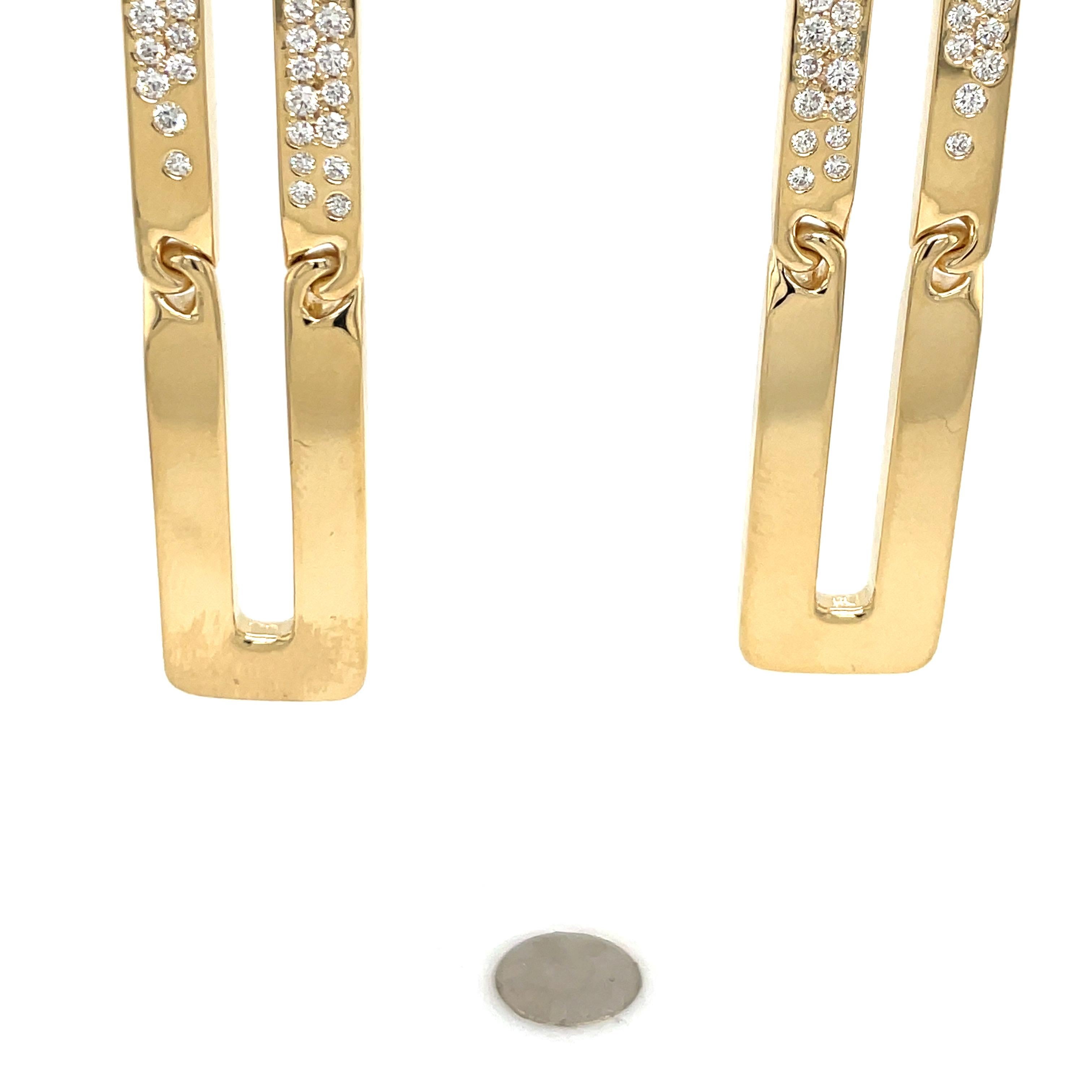 18 Karat Yellow Gold Floating Diamond Drop Earrings 1.80 Carats 21.8 Grams Italy For Sale 2