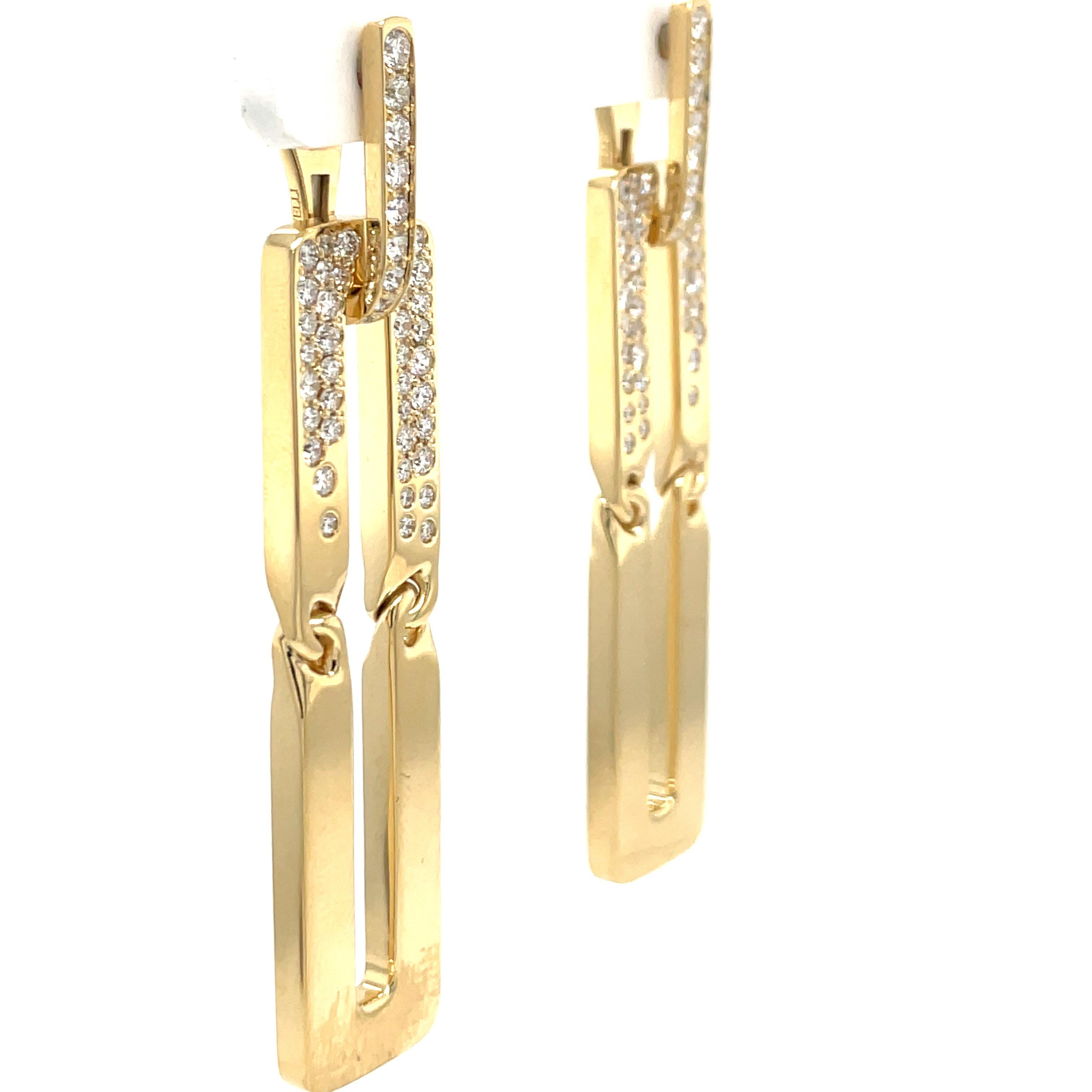 18 Karat Yellow Gold Floating Diamond Drop Earrings 1.80 Carats 21.8 Grams Italy For Sale 3