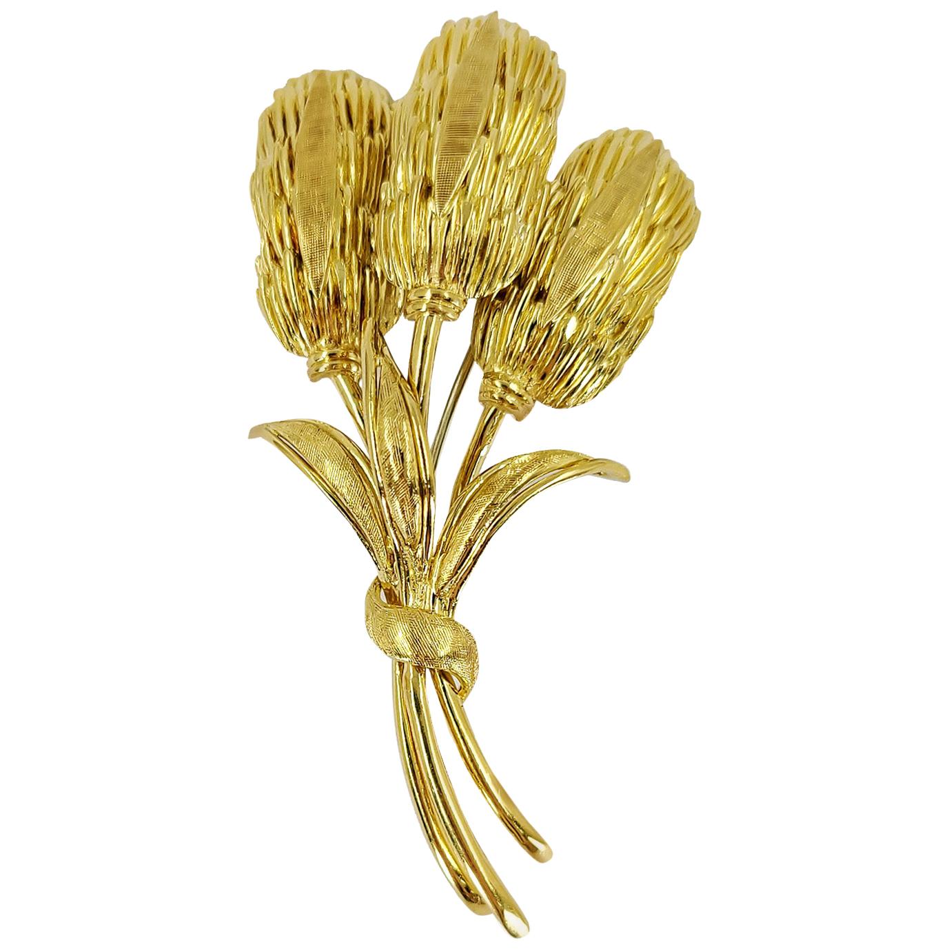 Chanel Yellow Gold Floral Gemstone Pin at 1stDibs