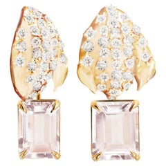 Used Yellow Gold Floral Clip-On Earrings with Diamonds and Morganite