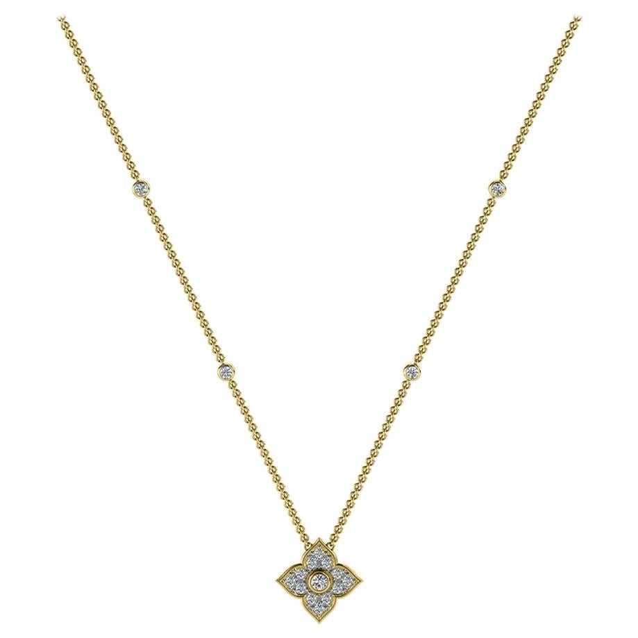18 Karat Yellow Gold Floral Diamond Necklace '1/5 Carat' For Sale