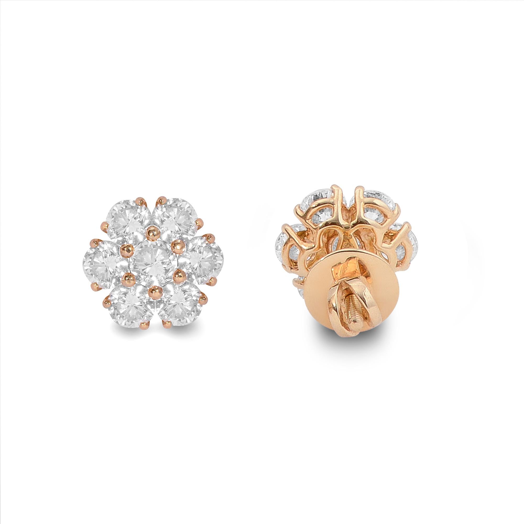 Contemporary 18 Karat Yellow Gold Floral Diamond Stud Earrings For Sale