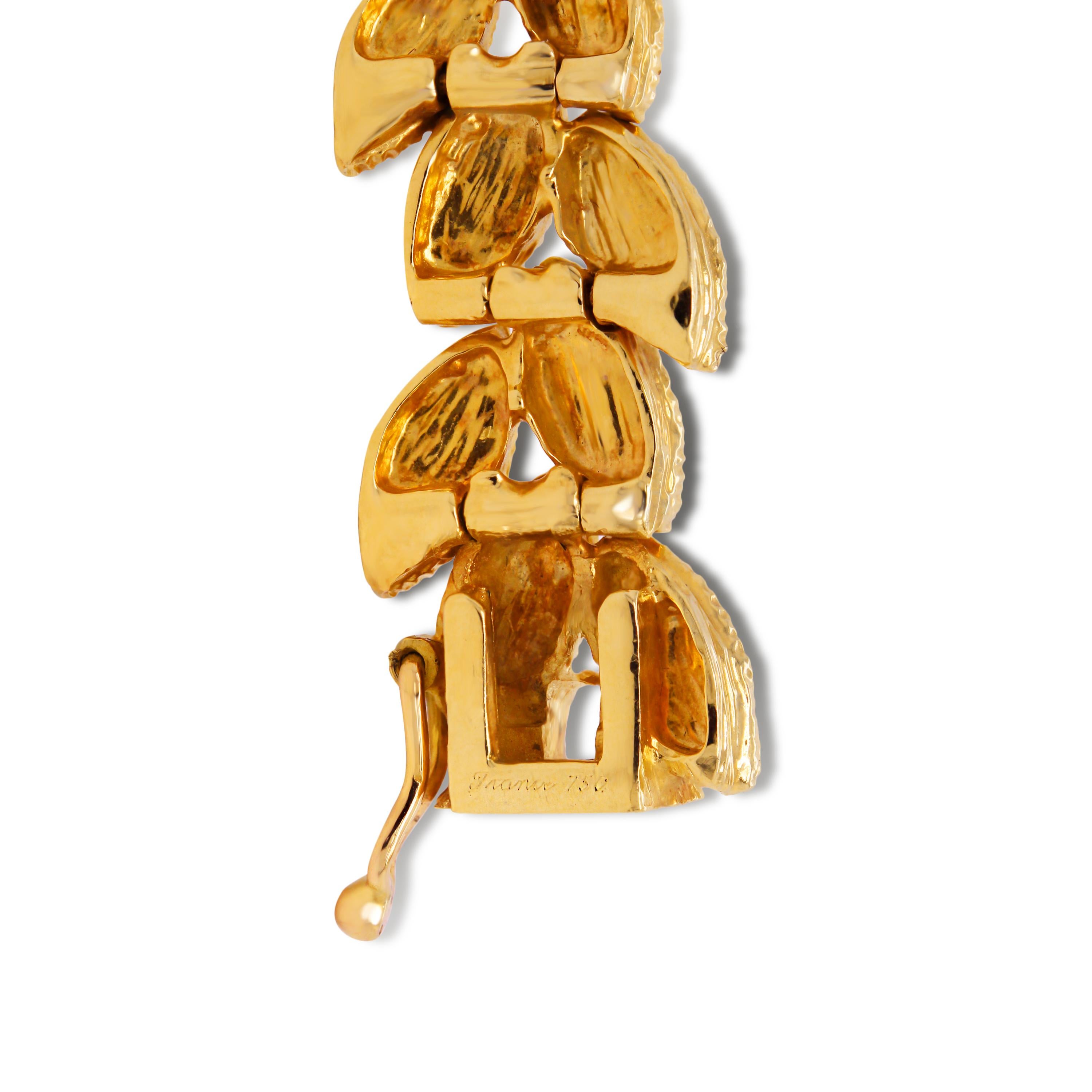 Women's or Men's 18 Karat Yellow Gold Floral Motif Leaves French Bracelet