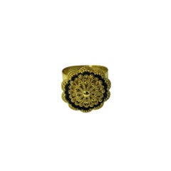 18 Karat Yellow Gold Floral Rope and Bead Design Ring Size 5 #20577