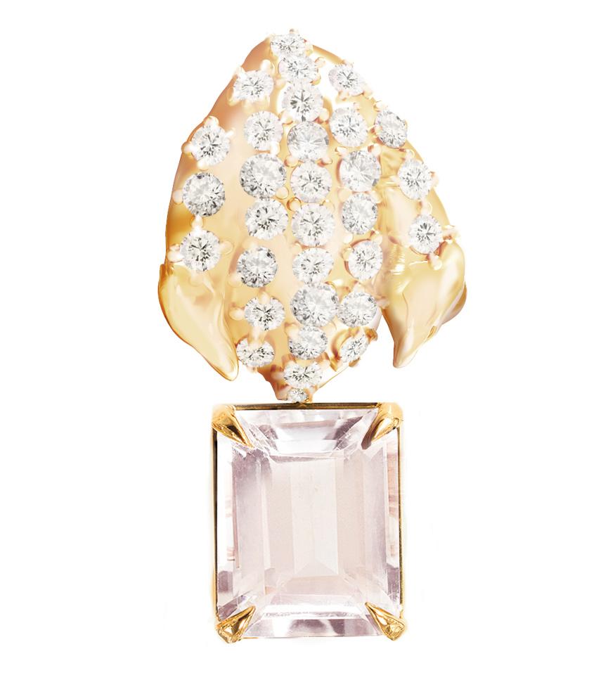 Gelbgold-Halskette mit Blumenanhänger aus Gelbgold mit dreißig Diamanten und Morganit  im Angebot 7