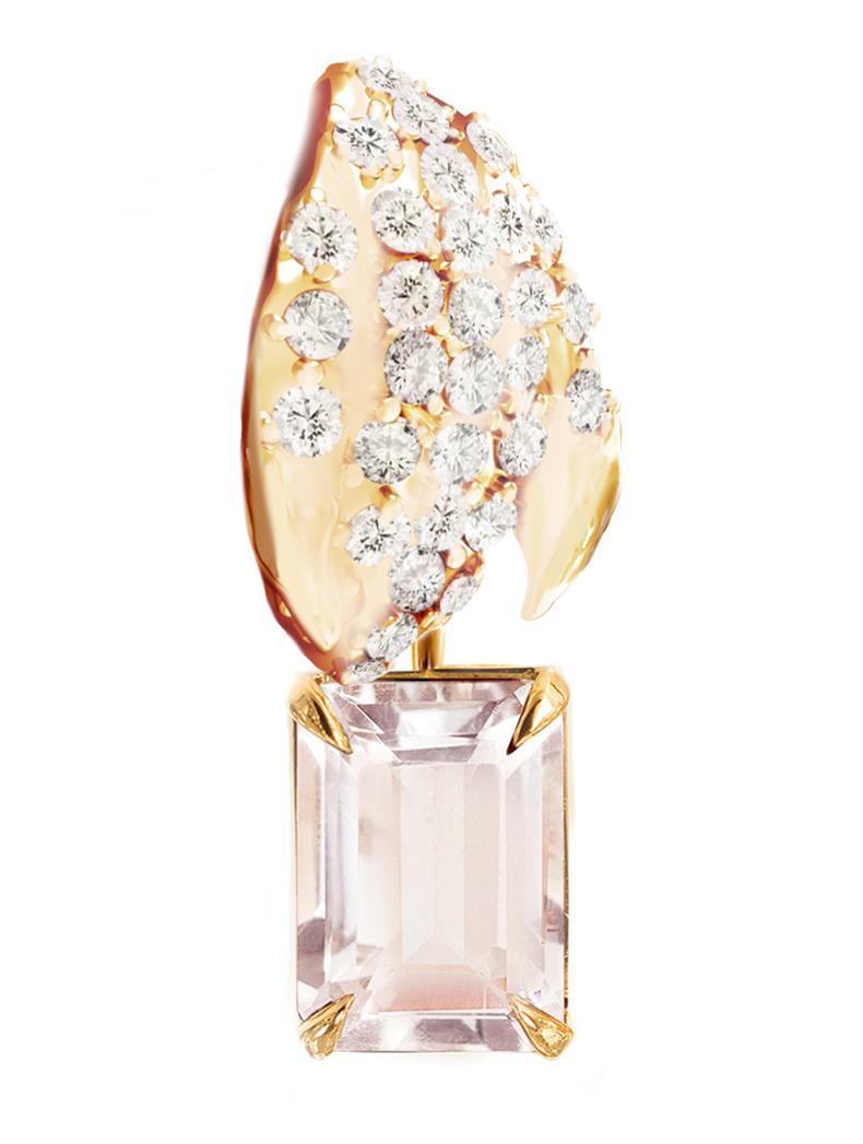 Yellow Gold Floral Thirty Diamonds Pendant Necklace with Morganite  For Sale 8