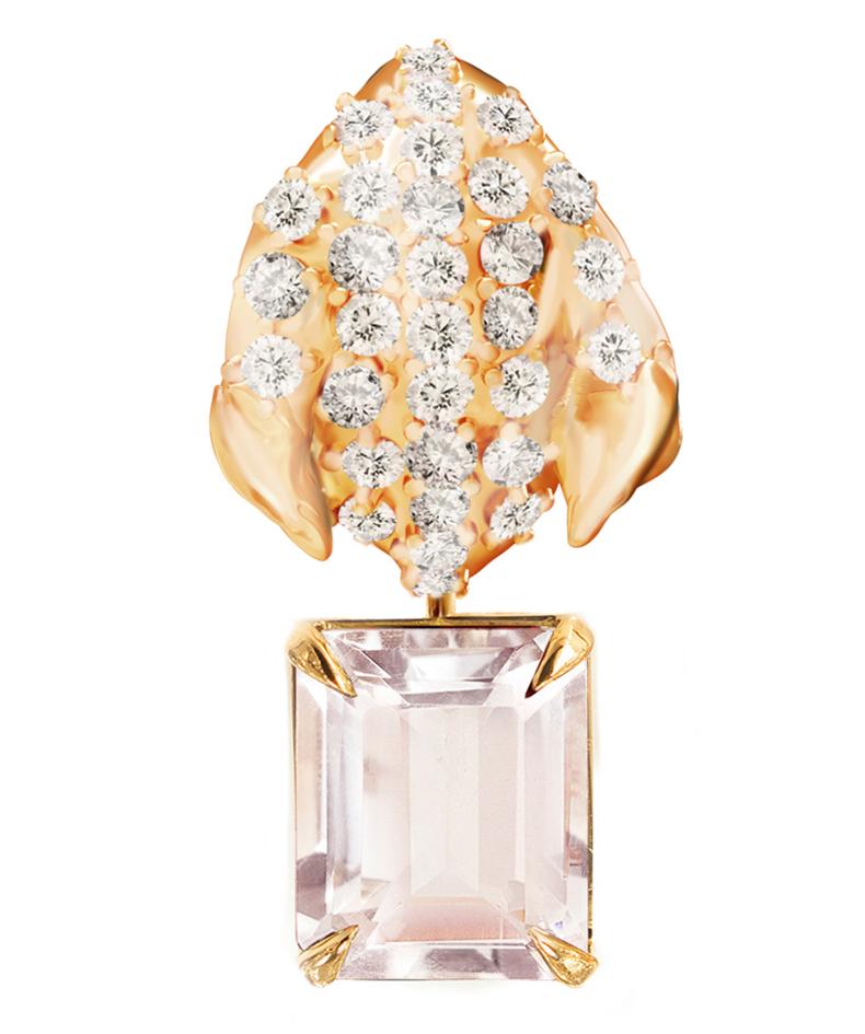 Gelbgold-Halskette mit Blumenanhänger aus Gelbgold mit dreißig Diamanten und Morganit  im Angebot 9