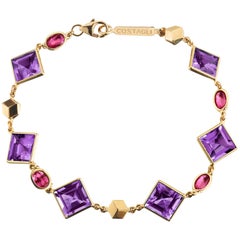 Paolo Costagli 18 Karat Yellow Gold Florentine Bracelet with Amethyst and Rubies