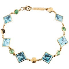 Paolo Costagli 18K Yellow Gold Florentine Bracelet with Blue Topaz & Tsavorites