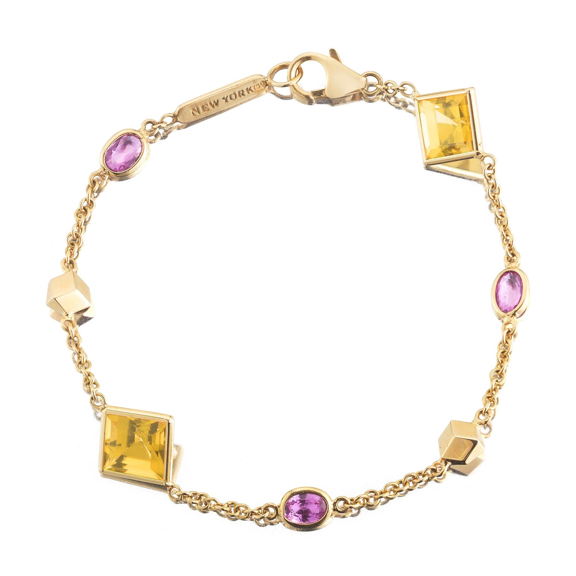 Paolo Costagli 18K Yellow Gold Florentine Bracelet with Citrine & Pink Sapphire  For Sale